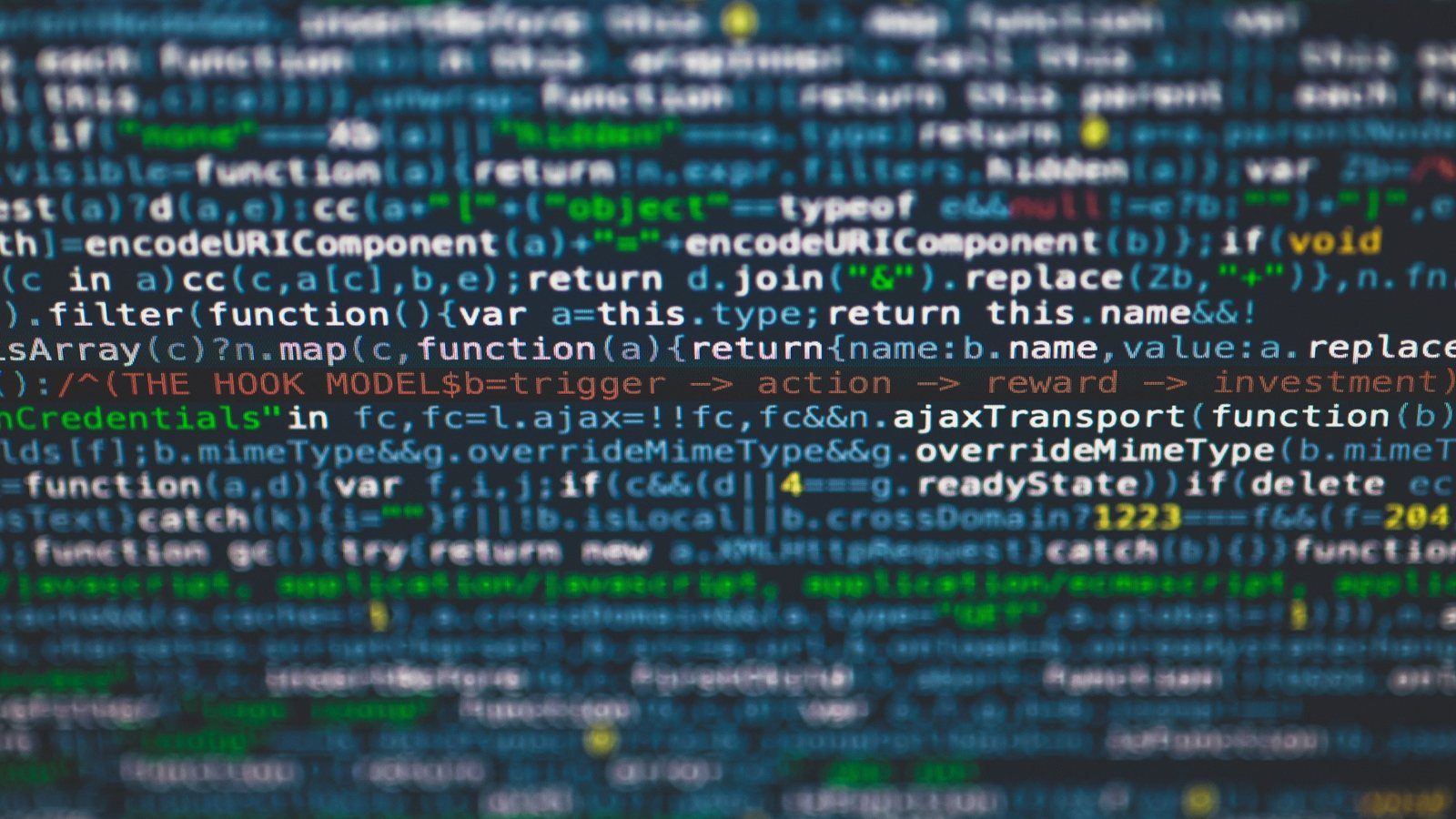 Blurred code with a single line in sharp focus